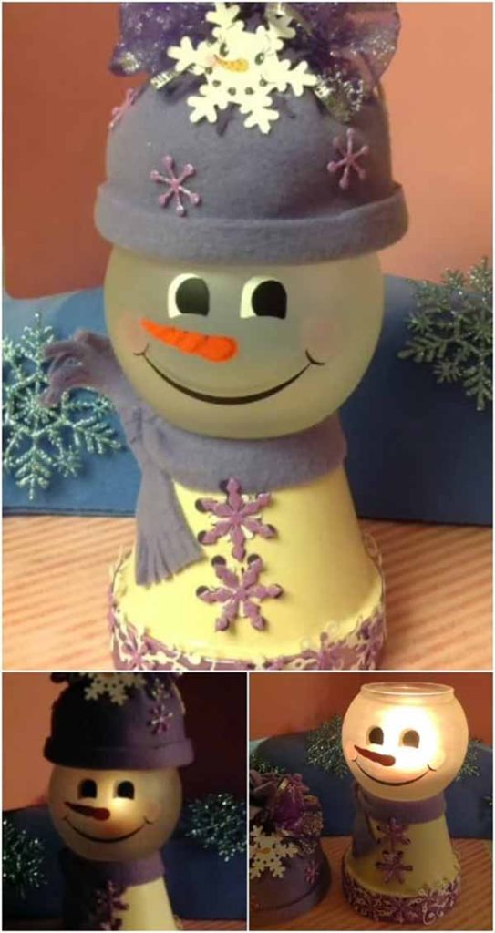 Clay Pot Snowman Light