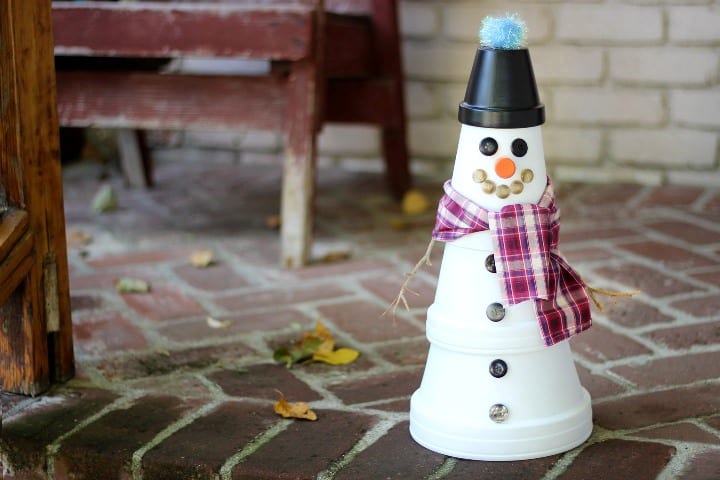 DIY stacked outdoor clay pot snowman