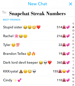 What is the meaning of Numbers Next to Snapchat Streak Friends Name?