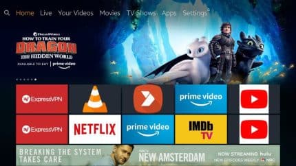 On the FireStick home screen, select the Settings option from the menu bar at the top