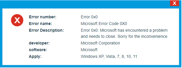 Error 0x0 0x0