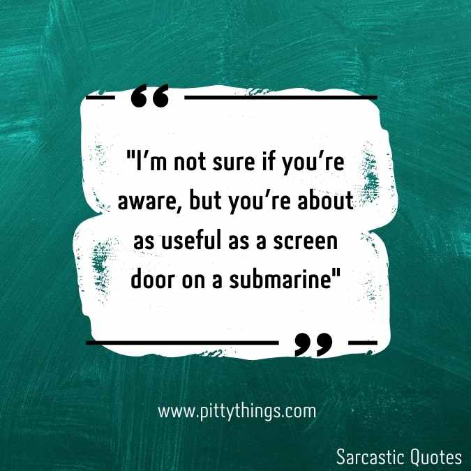 "I'm not sure if you're aware, but you're about as useful as a screen door on a submarine"