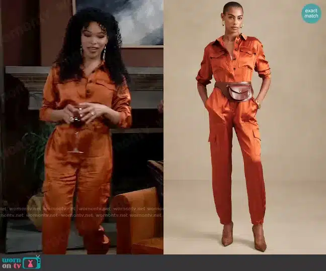General Hospital Worn on TV: Portia's Jumpsuit is the Aviator Silk Jumpsuit by Banana Republic