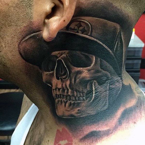 Skeleton Gangster side neck tattoos for guys