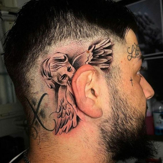 Behind the ear angel tattoo designs