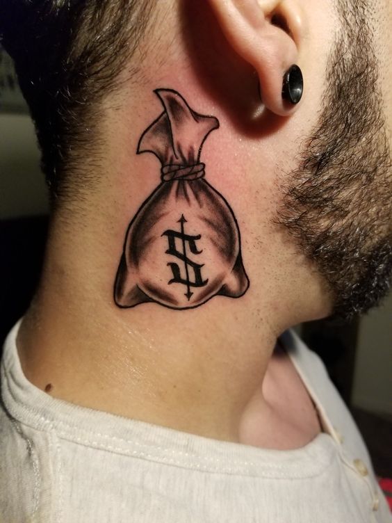 Money bag gangsta neck tattoo designs