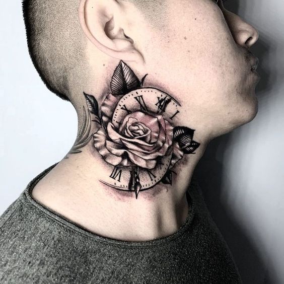 Timepiece gangsta neck tattoo designs