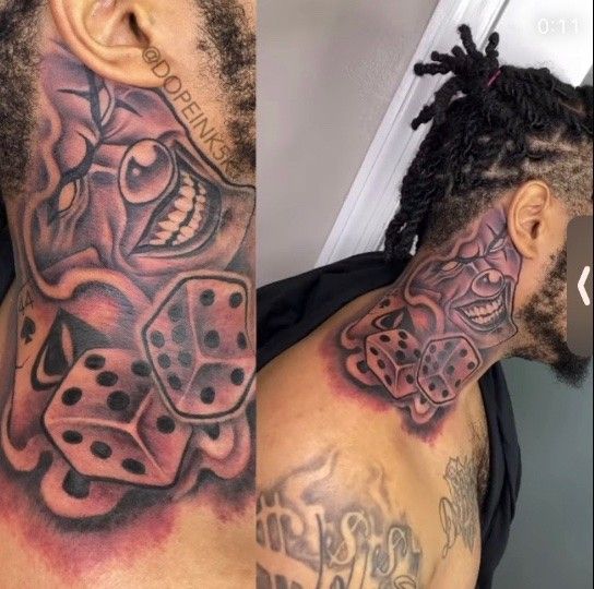 Neck Tattoo for Gangster Look with dice