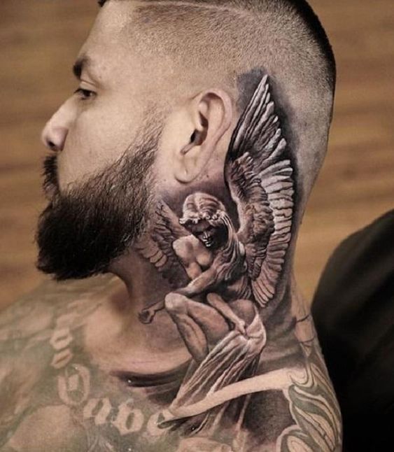 Nude angel Gangster side neck tattoos for guys