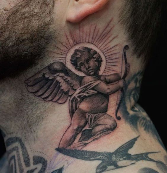 BABy angel Gangster side neck tattoos for guys