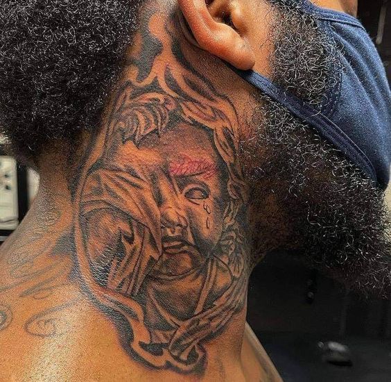 Gangster Neck side Tattoo for black men