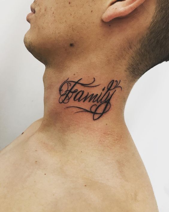 Family Gangster side neck tattoos for guys