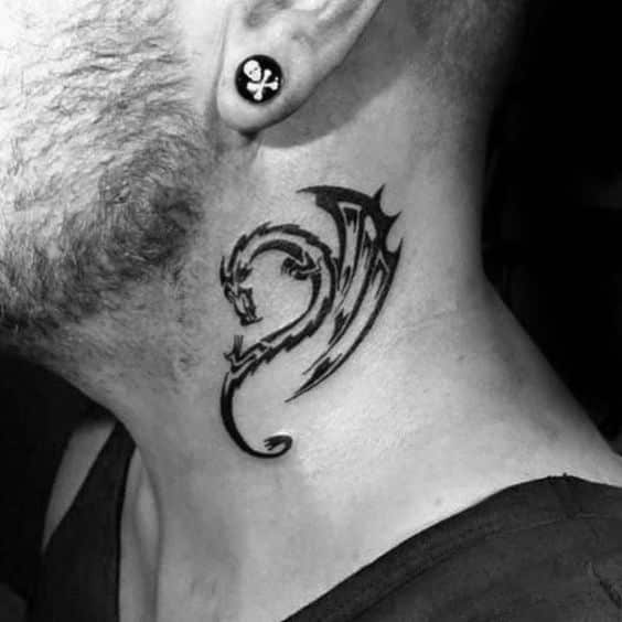 Dragon Gangster side neck tattoos for guys