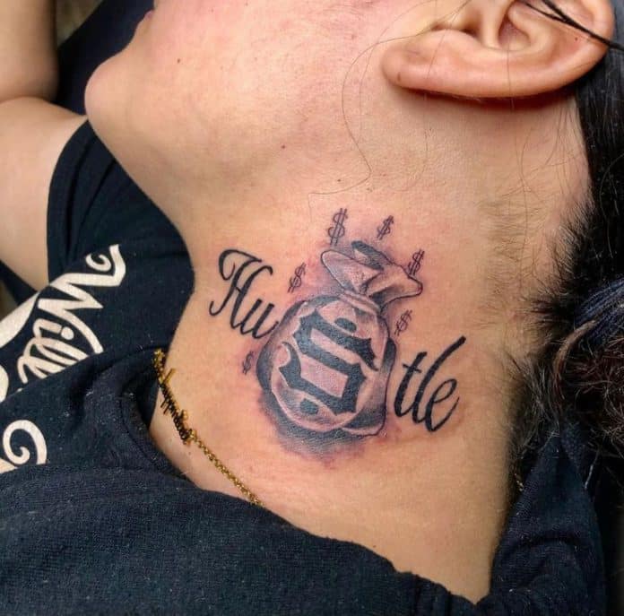 Hustle with $ Sign Gangster side neck tattoos for guys