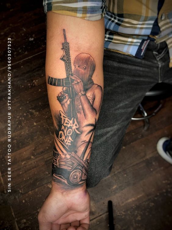 FEAR NO ONE Gangster hood forearm tattoos