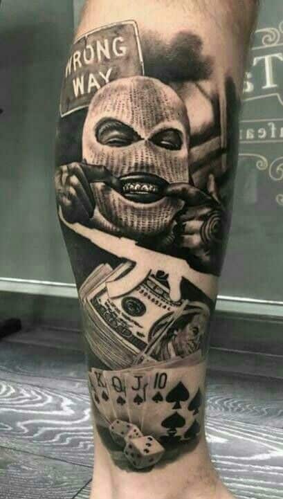 Wrong way, Gangster Hood forearm tattoos