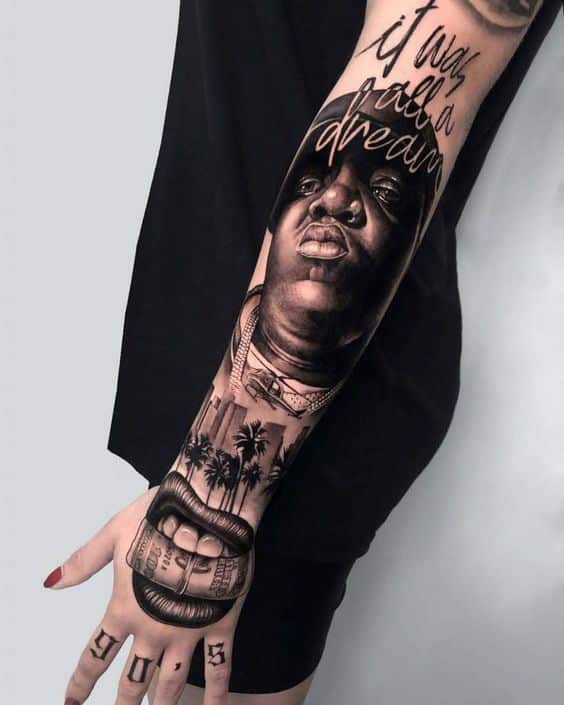 It was all a dream Gangster Hood forearm tattoos
