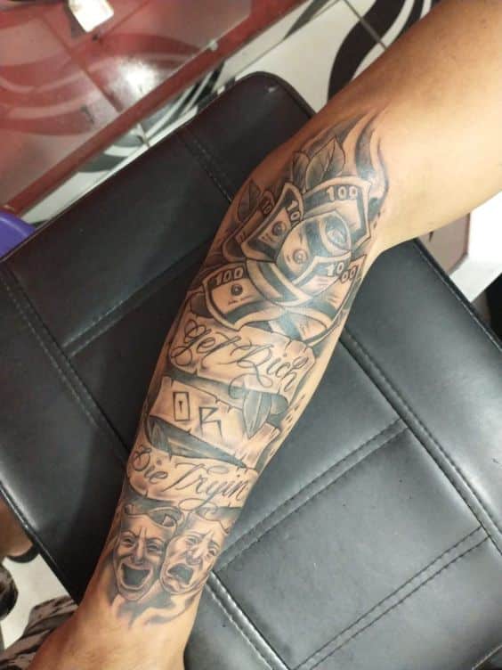 GET RICH OR DIE TRYING Gangster hood forearm tattoos