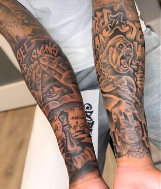 Gangster hood forearm tattoos designs for Both arms