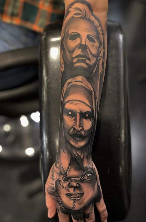HAUNTED Gangster hood forearm tattoos