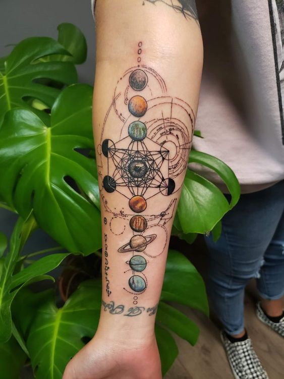 Mars Tattoo on forearm with other Solar system