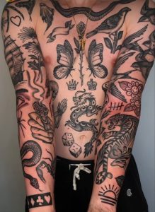 Patchwork Sleeve Tattoo - patchwork tattoo ideas male