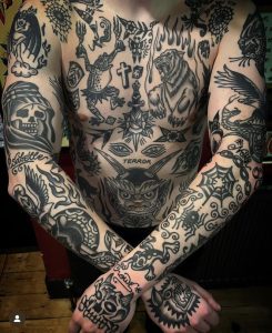 Patchwork Sleeve Tattoo - patchwork tattoo ideas male