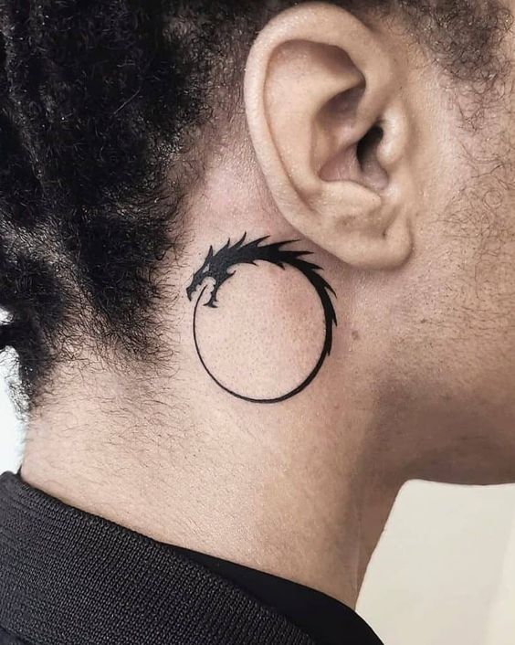 Dragon Behind ear tattoo for men