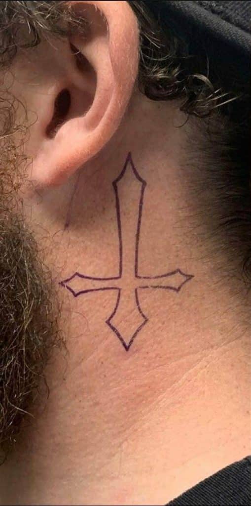 Cross Tattoo Design for men Behind the ear