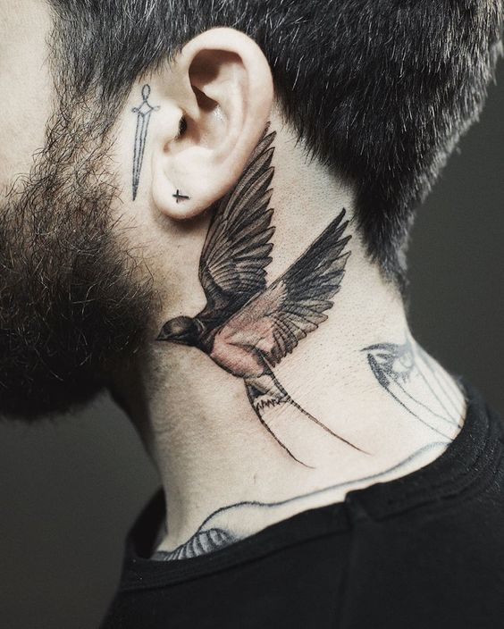 Bird Behind the ear tattoo for men