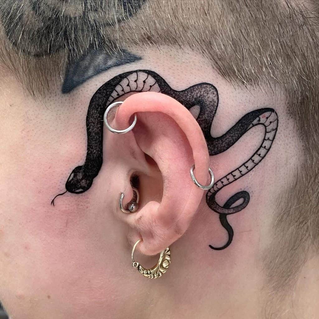 Snake Design Behind the EAR Tattoo for men