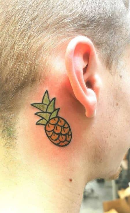 Pineapple Design Tattoo for men behind the ear