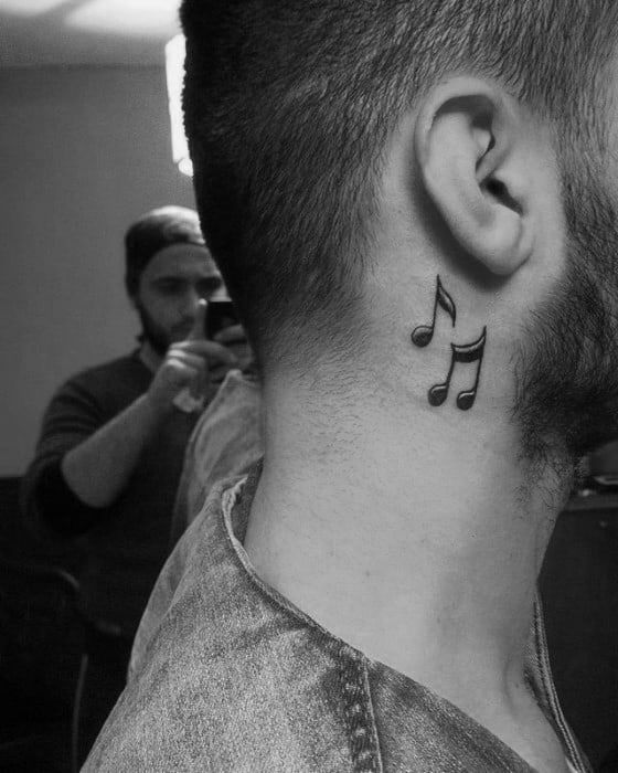 Music Sign behind ear tattoo for men