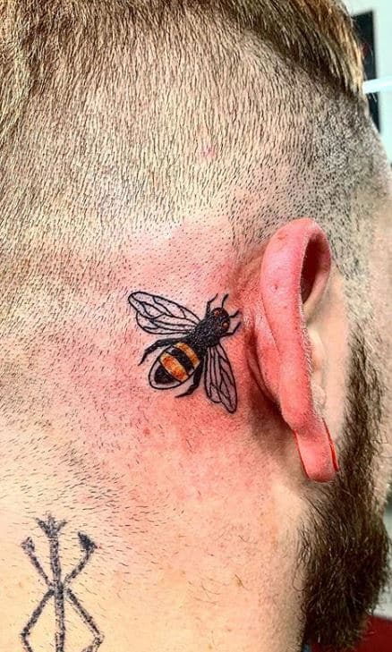 Honey Bee behind ear tattoo for men