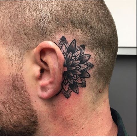 cool behind the ear tattoo for guys
