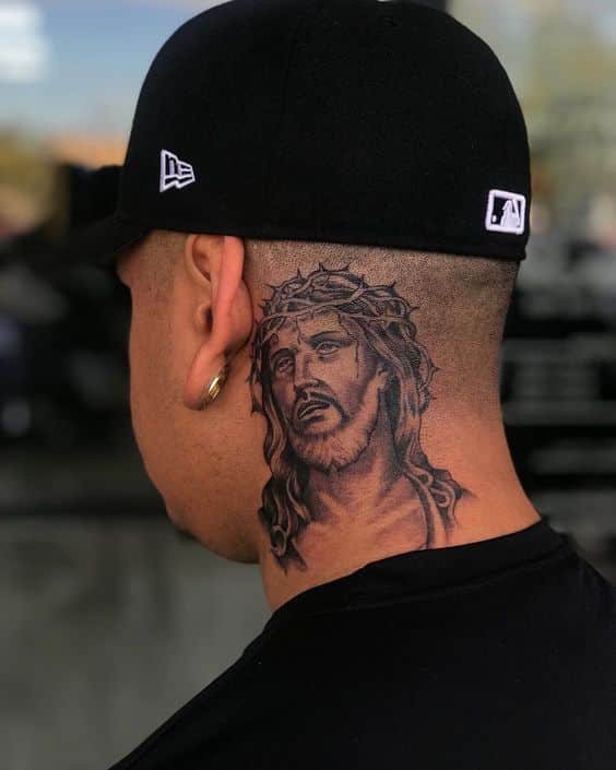 Jessus Pic Behind the ear Tattoo for men