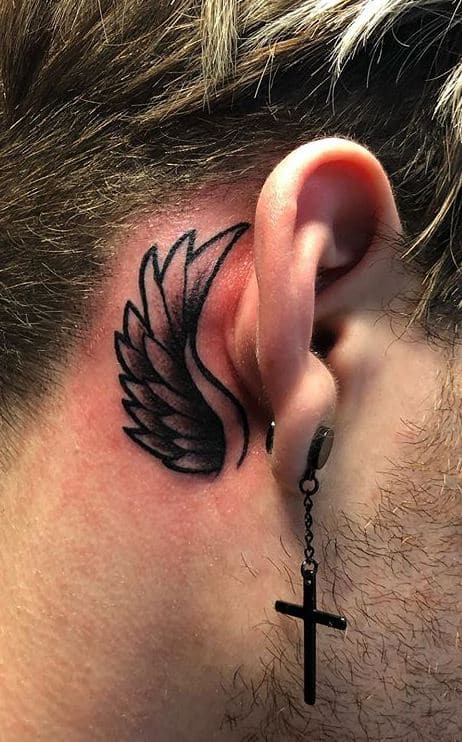 Wings design Behind the ear tattoo for Men
