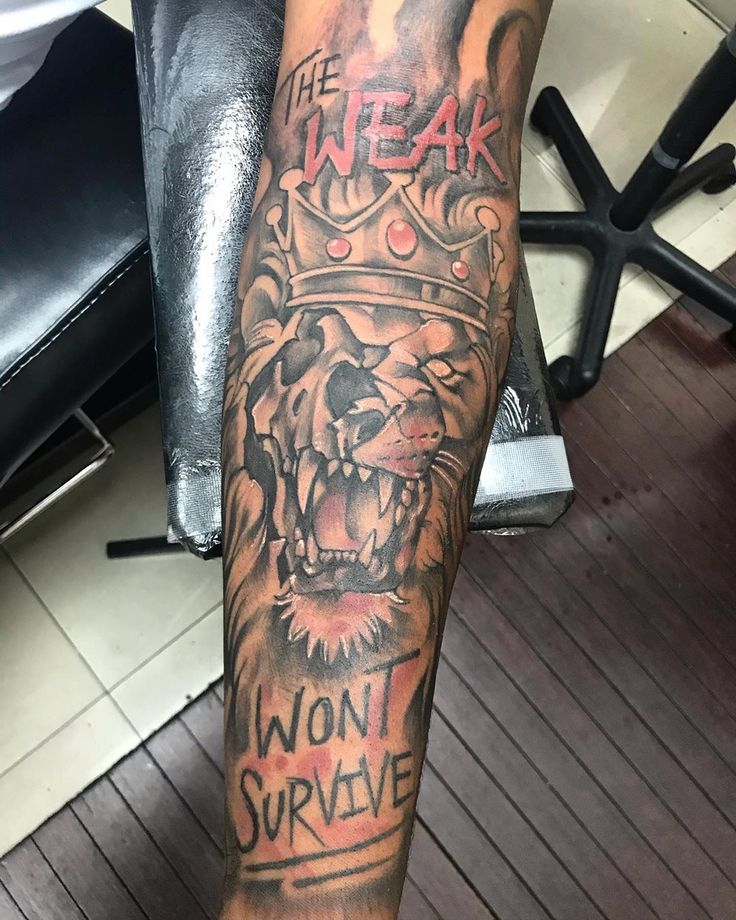 The Weak wont Survive Gangster hood forearm tattoos