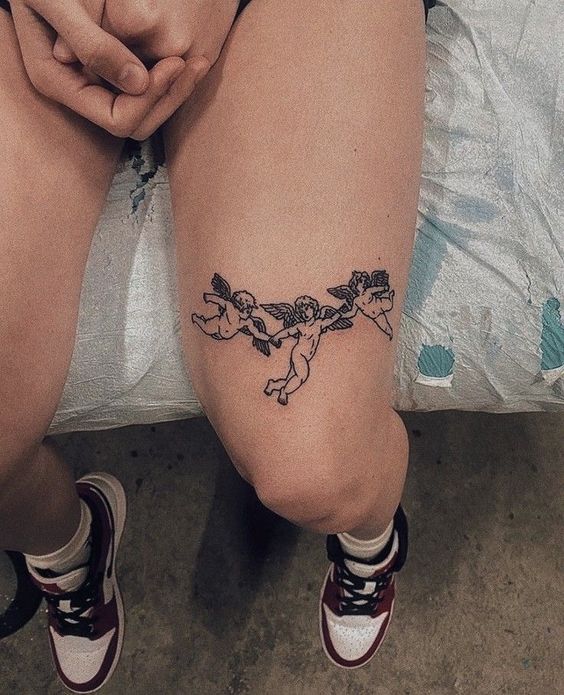 angels Above Knee Tattoo design