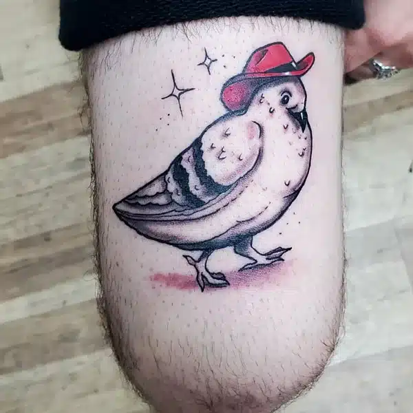 Fat Bird above knee Tattoo