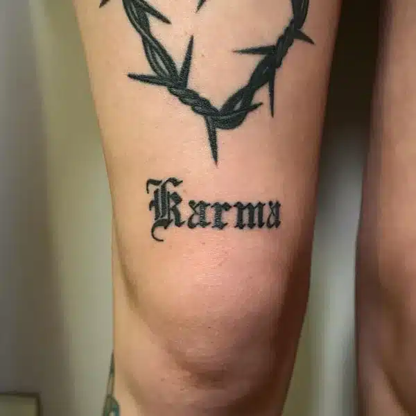 Karma Above Knee Tattoo Design