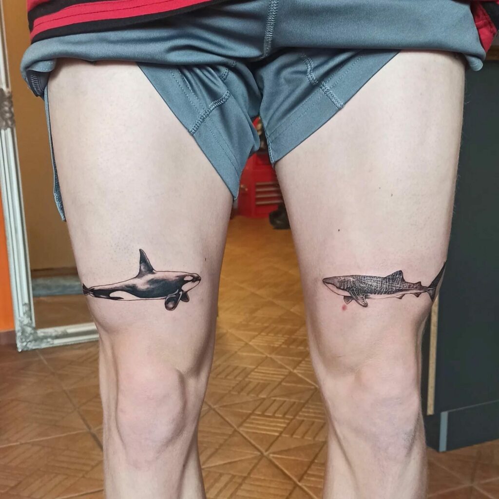 Fish Above Knee Tattoo design