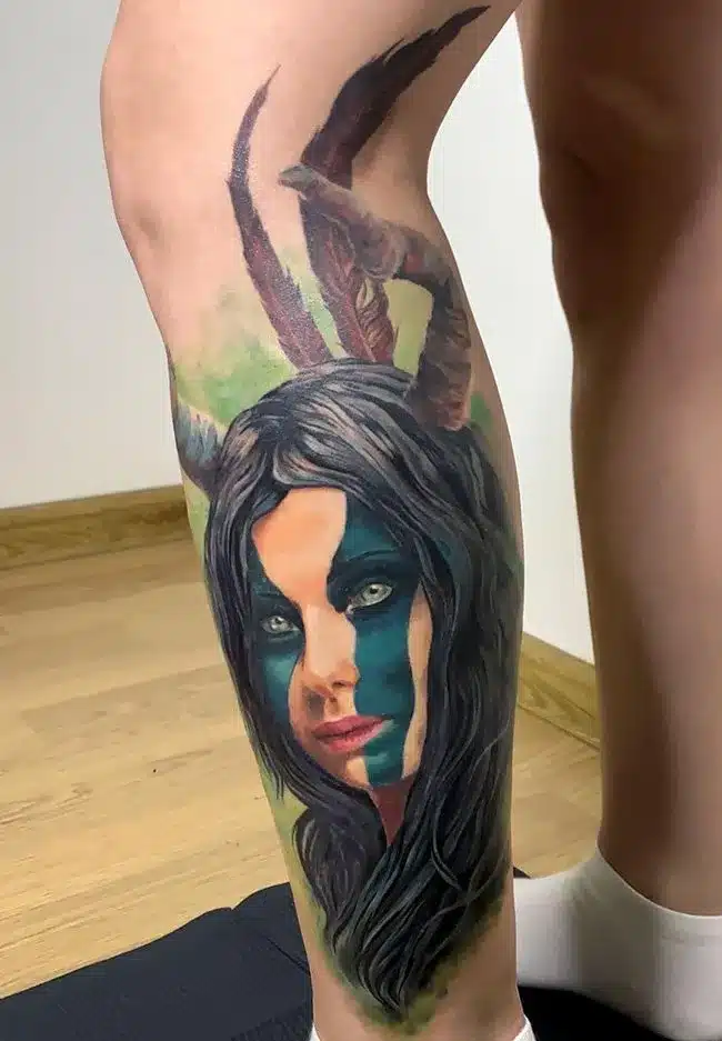 Art Succubus Tattoo on leg