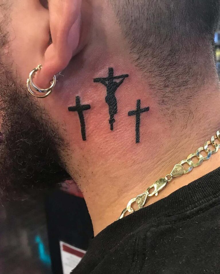 3 Cross Tattoo behind Ear