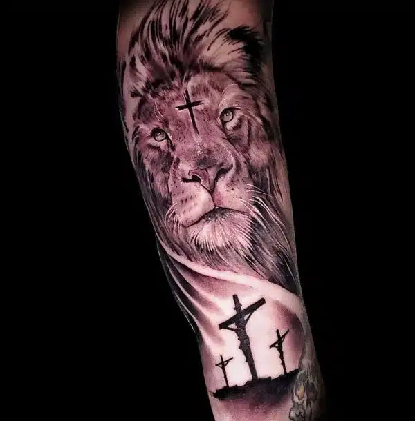 3 Cross Tattoo with Loin face