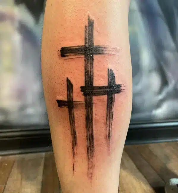 3 Cross Tattoo back leg