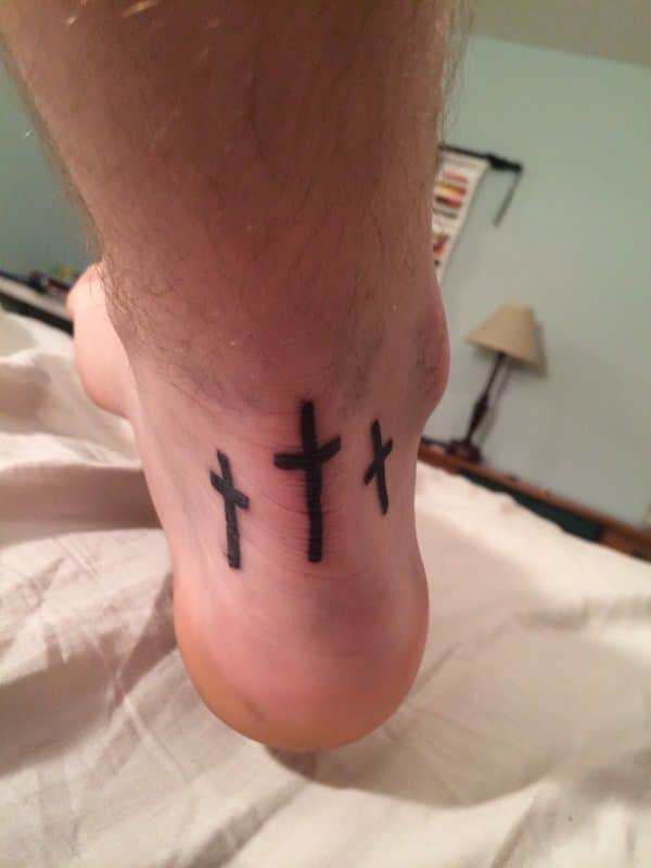 3 Cross Tattoo on back on ankle