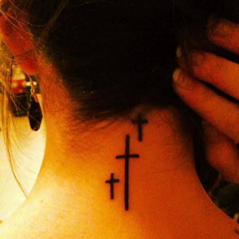 Beautiful 3 Cross Tattoo on girl back