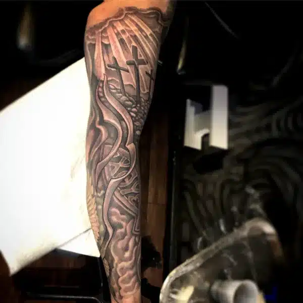 3 Cross Tattoo on full arm covering