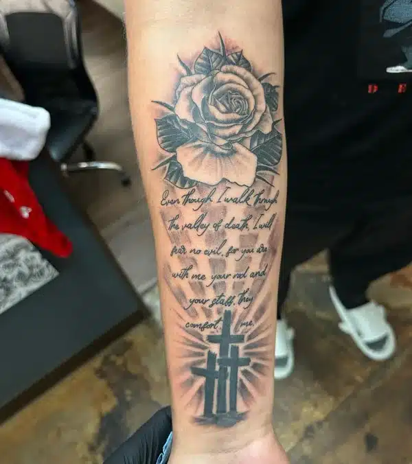 3 Cross Tattoo with flower